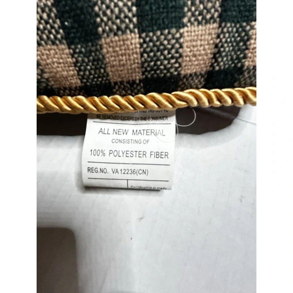 Christmas Rectangle Cushion Embroidered Luke 2:14 Red Plaid Trim Cord Handle
